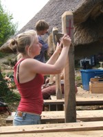 Voluntees learning traditional carpentry skills
