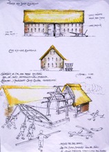 Plans for the new cruck oak barn- workspace at the Felin Uchaf Centre