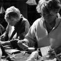 Enid sculpting clay on a course at the Felin Uchaf Education Centre, Aberdaron, Gwynedd, North Wales