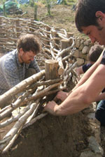 Building a wattle and daub wall for the Celtic Roundhouse at the Felin Uchaf Centre