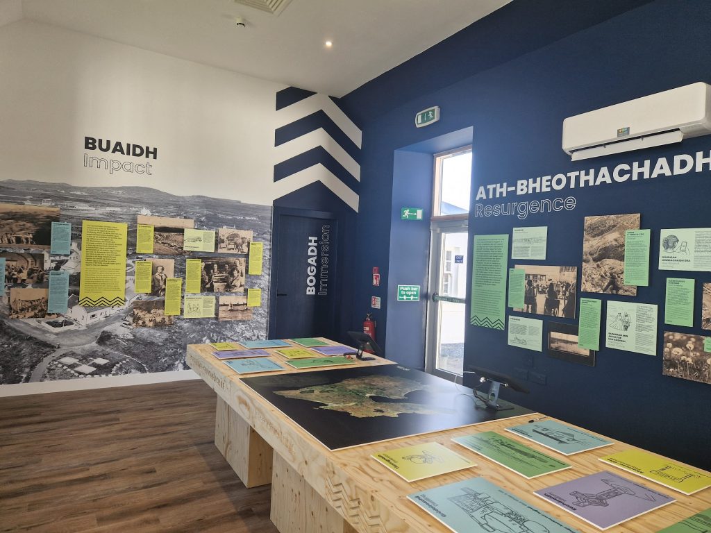 A classroom with displays on the wall